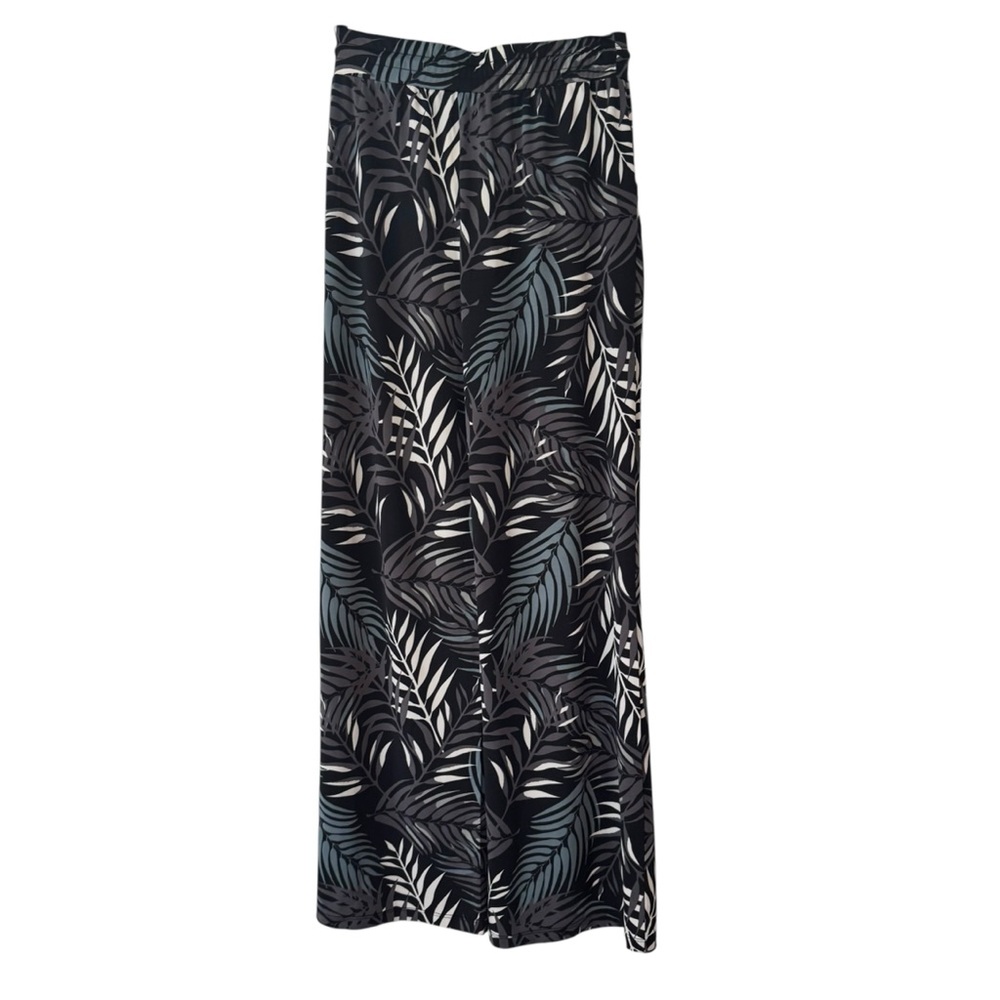 Beach Break Black and White Leaf Tropical Print Wide Leg Pants